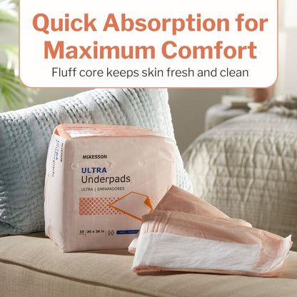 McKesson Einweg-Unterlagen für Bett, 30 x 36 Zoll [10 Stück], hohe Saugfähigkeit, Inkontinenz-Chux-Pads für Erwachsene, Senioren und Babys