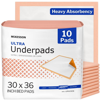 McKesson Einweg-Unterlagen für Bett, 30 x 36 Zoll [10 Stück], hohe Saugfähigkeit, Inkontinenz-Chux-Pads für Erwachsene, Senioren und Babys