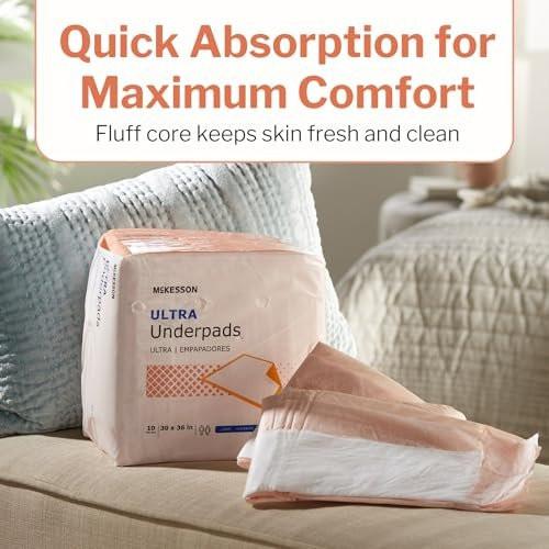 McKesson Einweg-Unterlagen für Bett, 30 x 36 Zoll [10 Stück], hohe Saugfähigkeit, Inkontinenz-Chux-Pads für Erwachsene, Senioren und Babys