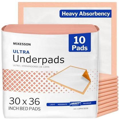 McKesson Einweg-Unterlagen für Bett, 30 x 36 Zoll [10 Stück], hohe Saugfähigkeit, Inkontinenz-Chux-Pads für Erwachsene, Senioren und Babys
