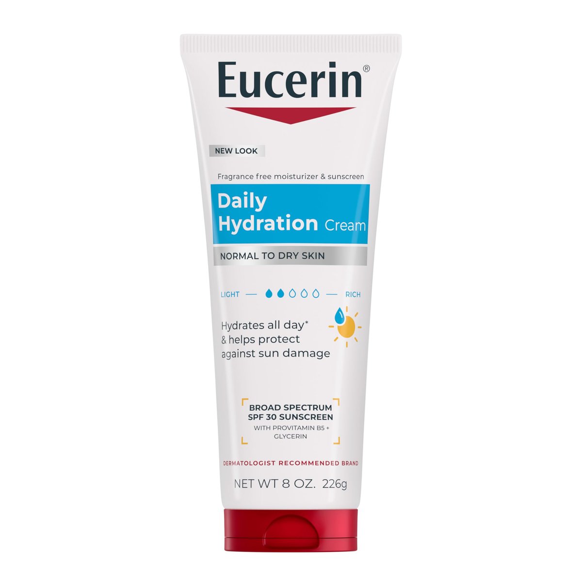 Eucerin Tägliche Feuchtigkeitspflege mit LSF 30 Sonnenschutz Körpercreme für trockene Haut, 8 Unzen Tube