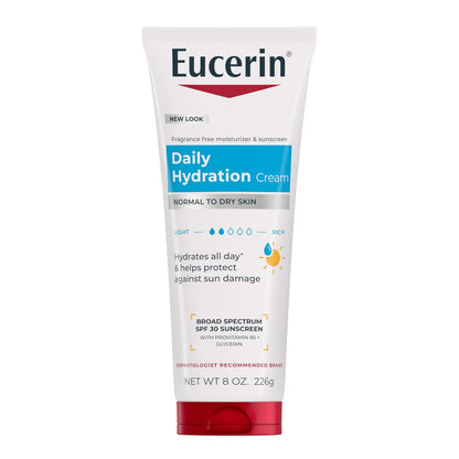 Eucerin Tägliche Feuchtigkeitspflege mit LSF 30 Sonnenschutz Körpercreme für trockene Haut, 8 Unzen Tube