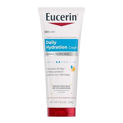Eucerin Tägliche Feuchtigkeitspflege mit LSF 30 Sonnenschutz Körpercreme für trockene Haut, 8 Unzen Tube