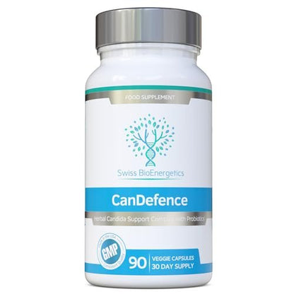Swiss BioEnergetics CanDefence – Kräuter- und probiotische Verdauungsunterstützung mit Caprylsäure, Oregano, Knoblauch, Aloe Vera, Probiotika und Zink – 90 vegane Kapseln, 30-Tage-Vorrat