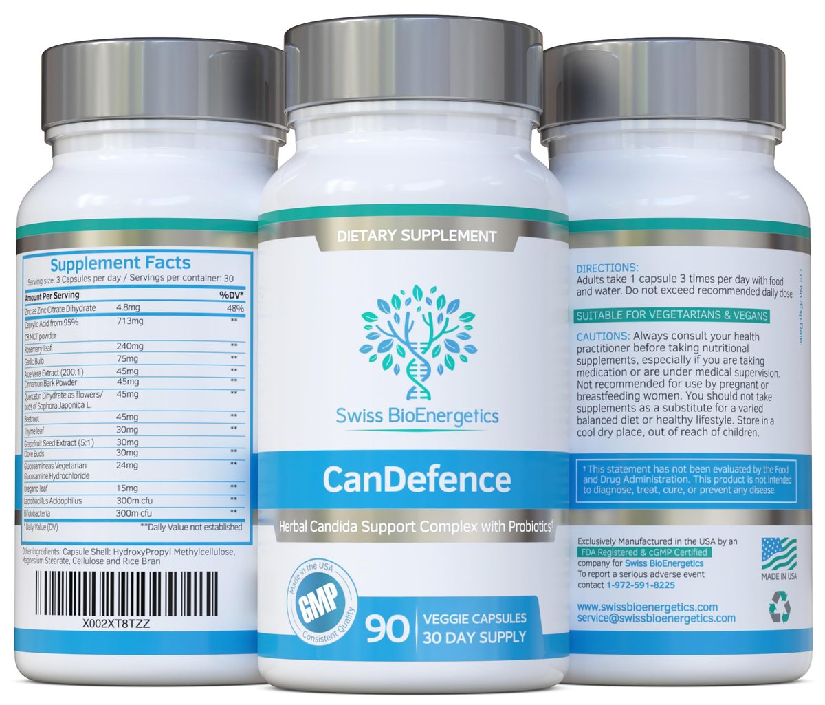 Swiss BioEnergetics CanDefence – Kräuter- und probiotische Verdauungsunterstützung mit Caprylsäure, Oregano, Knoblauch, Aloe Vera, Probiotika und Zink – 90 vegane Kapseln, 30-Tage-Vorrat