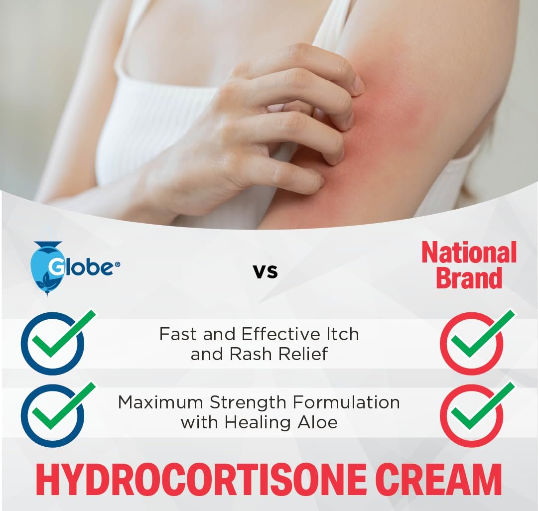 Globe Hydrocortison Creme 1% mit Aloe Vera, 3er Pack, max. Stärke gegen Juckreiz, Rötungen, Schwellungen, Insektenstiche, Ekzeme, Hämorrhoiden & mehr