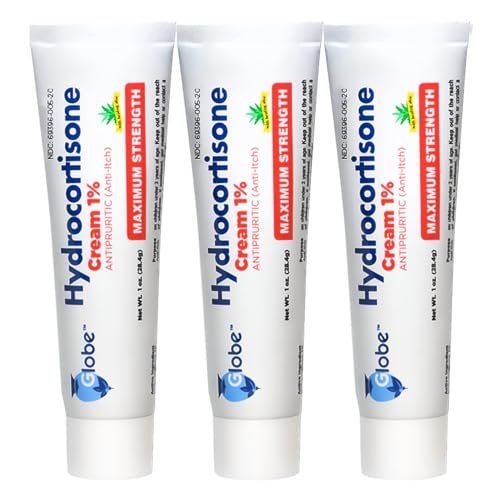 Globe Hydrocortison Creme 1% mit Aloe Vera, 3er Pack, max. Stärke gegen Juckreiz, Rötungen, Schwellungen, Insektenstiche, Ekzeme, Hämorrhoiden & mehr