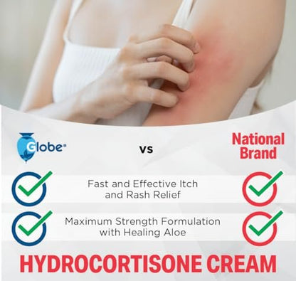 Globe Hydrocortison Creme 1% mit Aloe Vera, 3er Pack, max. Stärke gegen Juckreiz, Rötungen, Schwellungen, Insektenstiche, Ekzeme, Hämorrhoiden & mehr