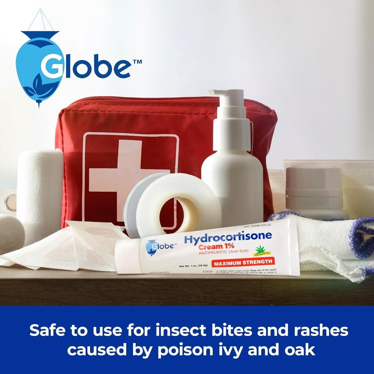 Globe Hydrocortison Creme 1% mit Aloe Vera, 3er Pack, max. Stärke gegen Juckreiz, Rötungen, Schwellungen, Insektenstiche, Ekzeme, Hämorrhoiden & mehr