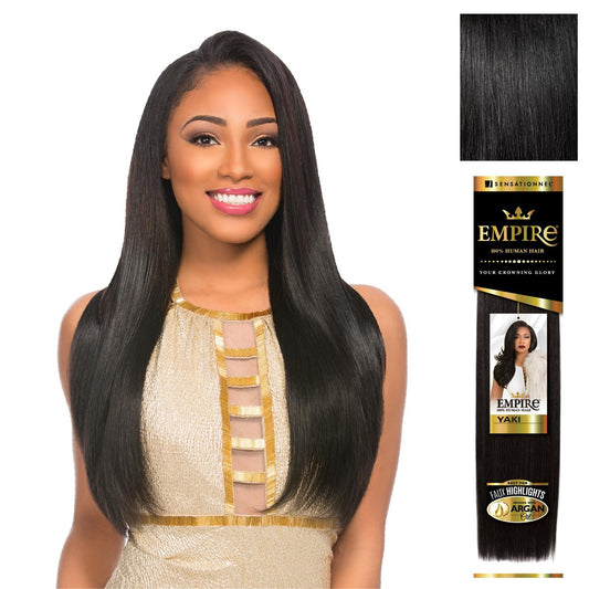 Sensationnel Empire Yaki Echthaar – 20 cm (8 Zoll) – 1 JETBLACK – Tangle Free Weaving für Quick Weave & Sew In mit Faux Highlights & Faux Middle Part