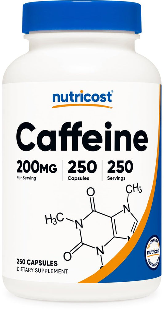 Nutricost Koffeinkapseln, 200 mg pro Portion (250 Kapseln) - Hochwertiges Nahrungsergänzungsmittel