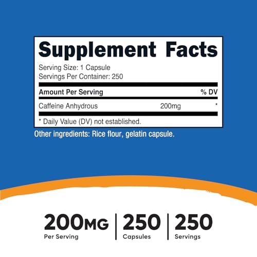 Nutricost Koffeinkapseln, 200 mg pro Portion (250 Kapseln) - Hochwertiges Nahrungsergänzungsmittel