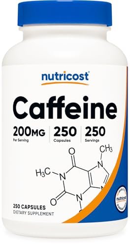 Nutricost Koffeinkapseln, 200 mg pro Portion (250 Kapseln) - Hochwertiges Nahrungsergänzungsmittel