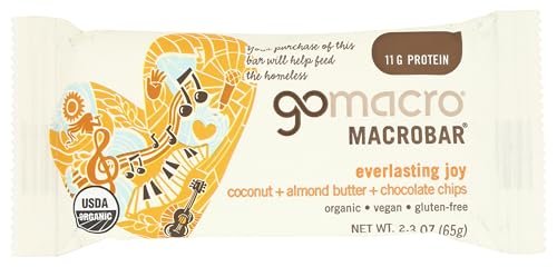 GoMacro MacroBar – Bio-veganer Proteinriegel mit Kokos, Mandelbutter & Schokoladenstückchen, 65 g