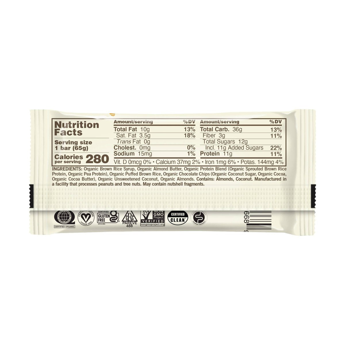GoMacro MacroBar – Bio-veganer Proteinriegel mit Kokos, Mandelbutter & Schokoladenstückchen, 65 g