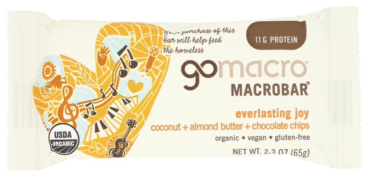 GoMacro MacroBar – Bio-veganer Proteinriegel mit Kokos, Mandelbutter & Schokoladenstückchen, 65 g