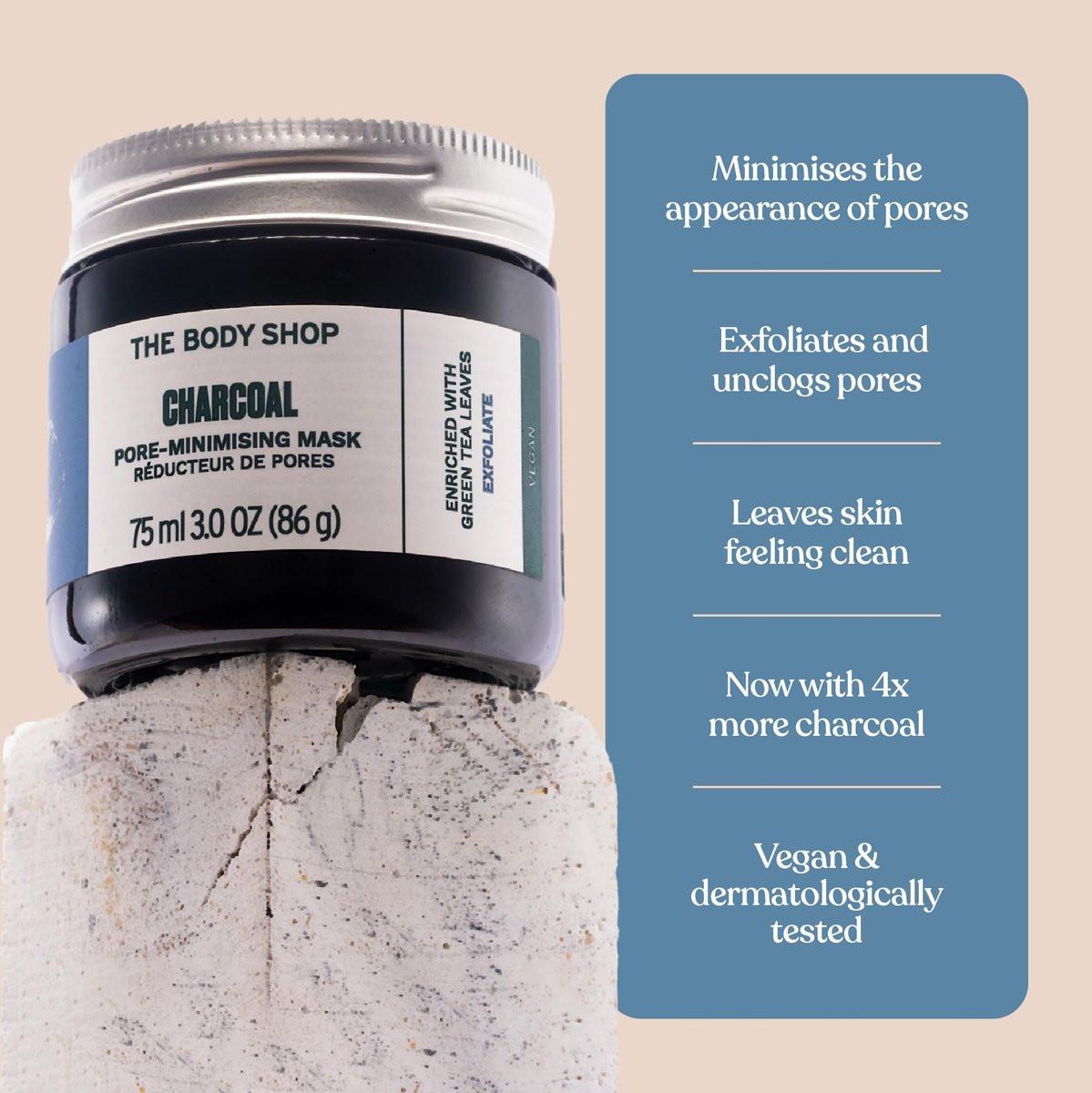 The Body Shop Aktivkohle-Maske zur Verfeinerung der Poren | Tonerde-basierte Peeling-Gesichtsmaske | Absorbiert überschüssiges Öl und zieht Unreinheiten heraus | Alle Hauttypen | 75 ml