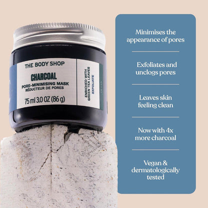 The Body Shop Aktivkohle-Maske zur Verfeinerung der Poren | Tonerde-basierte Peeling-Gesichtsmaske | Absorbiert überschüssiges Öl und zieht Unreinheiten heraus | Alle Hauttypen | 75 ml