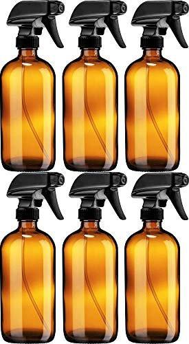 Sally's Organics Leere Amber Glasflasche mit Sprühkopf - Große 16 oz Nachfüllbare Flasche für Ätherische Öle, Reinigungsmittel oder Aromatherapie - Schwarzer Abzugssprüher mit Nebel- und Strahleinstellung - 6er Pack