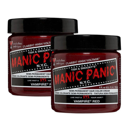 MANIC PANIC Classic Vampire Red Semi-Permanente Haarfarbe - Tiefes Blutrot für Damen und Herren, hält 4-6 Wochen - Vegan, Ammoniakfrei & Tierversuchsfrei - Kreieren und Mischen Sie Individuelle Farbtöne (4oz / 2er-Pack)