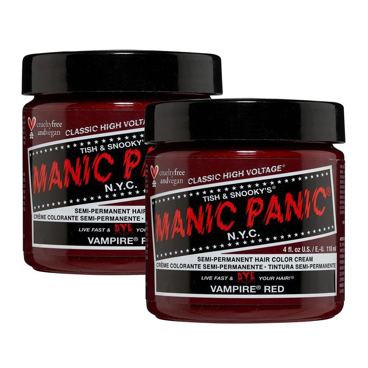 MANIC PANIC Classic Vampire Red Semi-Permanente Haarfarbe - Tiefes Blutrot für Damen und Herren, hält 4-6 Wochen - Vegan, Ammoniakfrei & Tierversuchsfrei - Kreieren und Mischen Sie Individuelle Farbtöne (4oz / 2er-Pack)