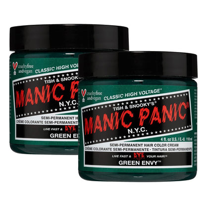 MANIC PANIC Classic Green Envy Semi-Permanente Haarfarbe – Smaragdgrüne Haartönung für Frauen und Männer, hält 4-6 Wochen – Vegan, Ammoniakfrei & Tierversuchsfrei – Kreieren und Mischen Sie individuelle Farbtöne (118 ml / 2er-Pack)