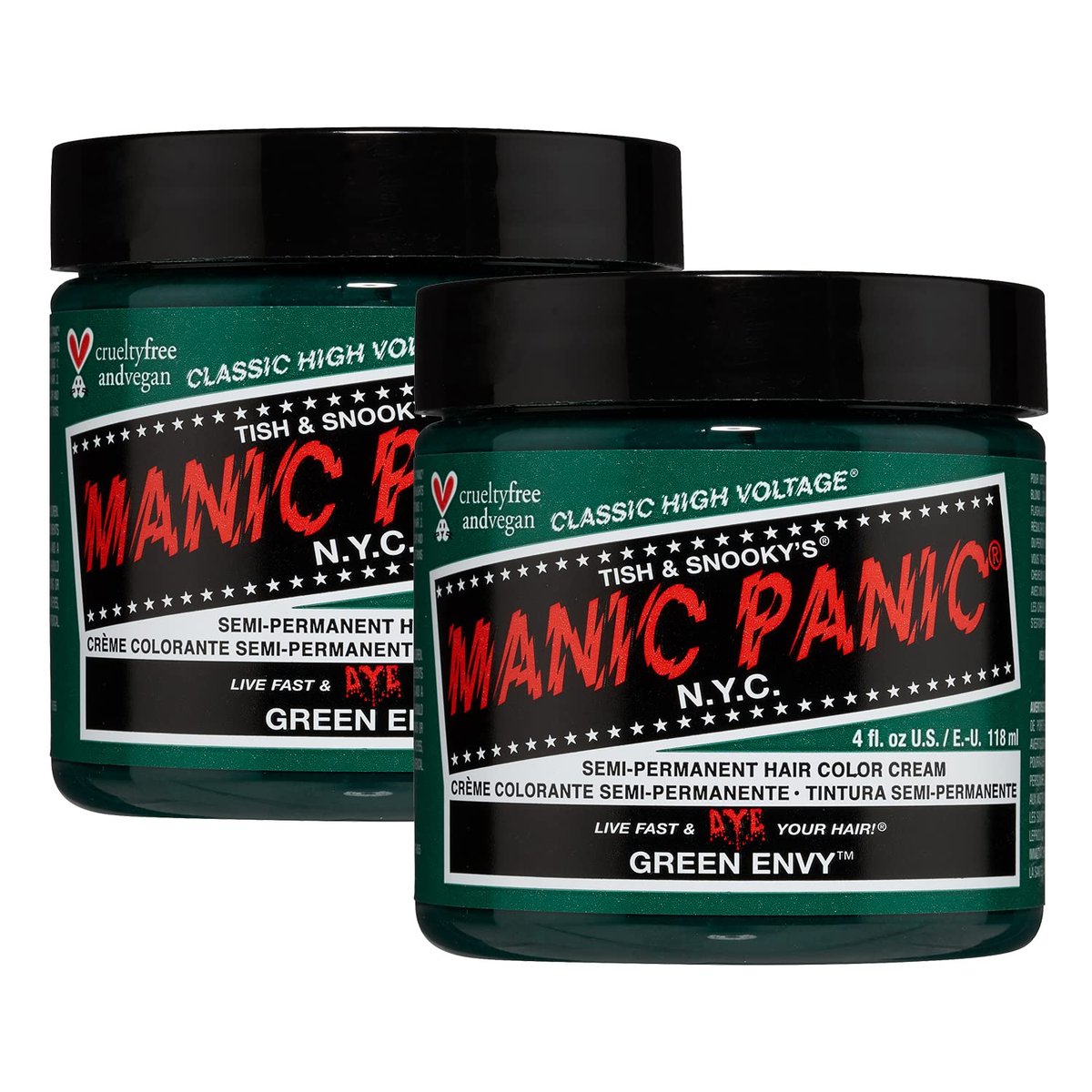 MANIC PANIC Classic Green Envy Semi-Permanente Haarfarbe – Smaragdgrüne Haartönung für Frauen und Männer, hält 4-6 Wochen – Vegan, Ammoniakfrei & Tierversuchsfrei – Kreieren und Mischen Sie individuelle Farbtöne (118 ml / 2er-Pack)