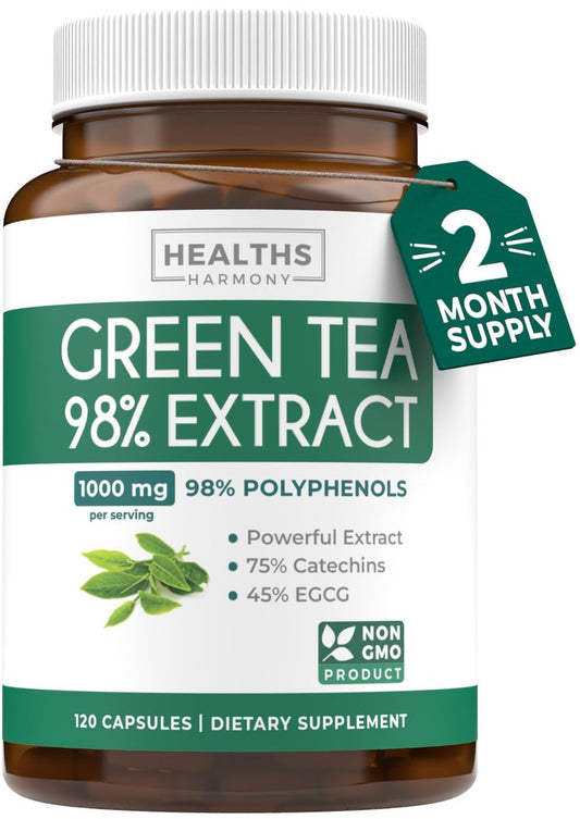 EGCG Grüntee-Extrakt Kapseln - Hochdosiert mit Polyphenolen, Catechinen und EGCG - 500 mg pro Kapsel - Non-GMO & hergestellt in den USA (2-Monats-Vorrat)