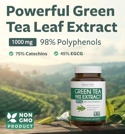 EGCG Grüntee-Extrakt Kapseln - Hochdosiert mit Polyphenolen, Catechinen und EGCG - 500 mg pro Kapsel - Non-GMO & hergestellt in den USA (2-Monats-Vorrat)