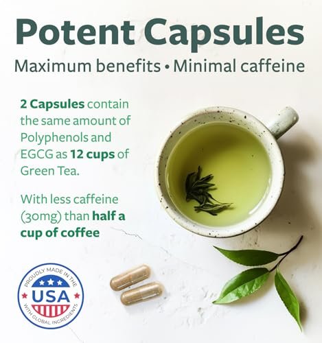EGCG Grüntee-Extrakt Kapseln - Hochdosiert mit Polyphenolen, Catechinen und EGCG - 500 mg pro Kapsel - Non-GMO & hergestellt in den USA (2-Monats-Vorrat)