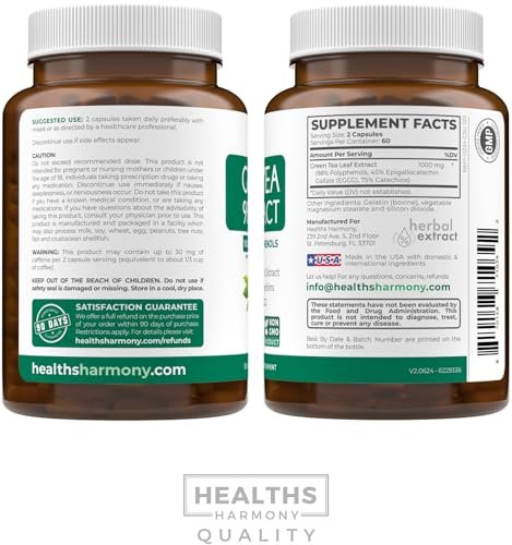 EGCG Grüntee-Extrakt Kapseln - Hochdosiert mit Polyphenolen, Catechinen und EGCG - 500 mg pro Kapsel - Non-GMO & hergestellt in den USA (2-Monats-Vorrat)