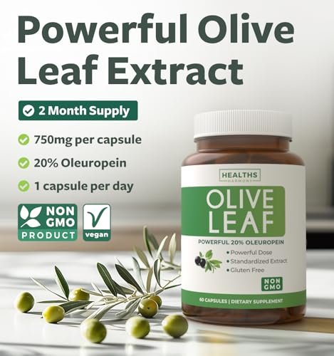 Super Strength Olivenblattextrakt Kapseln – Vegan, Non-GMO, 750 mg mit 20 % Oleuropein – Antioxidans für Immunität, Haut und Herz – hergestellt in den USA (2 Monatsvorrat)