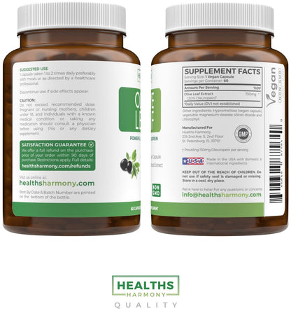Super Strength Olivenblattextrakt Kapseln – Vegan, Non-GMO, 750 mg mit 20 % Oleuropein – Antioxidans für Immunität, Haut und Herz – hergestellt in den USA (2 Monatsvorrat)