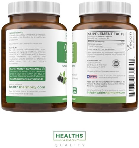 Super Strength Olivenblattextrakt Kapseln – Vegan, Non-GMO, 750 mg mit 20 % Oleuropein – Antioxidans für Immunität, Haut und Herz – hergestellt in den USA (2 Monatsvorrat)