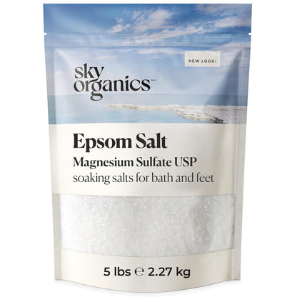Sky Organics Epsom Salt Badesalz, 2,27 kg – 100 % reines Magnesiumsulfat USP, mittlere Körnung, unparfümiert – Wiederverschließbarer Beutel – Natürlich, vegan & tierversuchsfrei – Selbstpflege für Bad & Füße