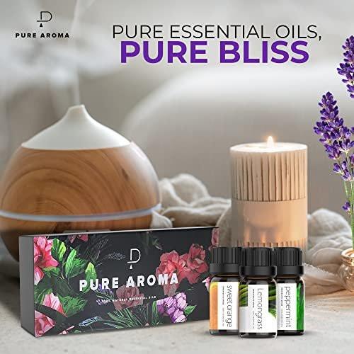 Pure Aroma Bio-Öle Set – Top 6 Aromatherapie Öle Geschenkset, 6 x 10 ml (Eukalyptus, Lavendel, Zitronengras, Süße Orange, Pfefferminze, Teebaum)