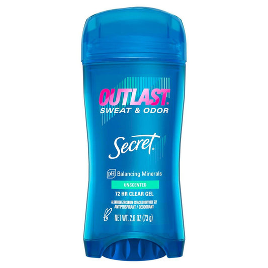 Secret Outlast Antitranspirant Deodorant für Frauen, Schweiß- und Geruchsschutz, PH-ausgleichende Mineralien, klares Gel, unparfümiert, 2,6 oz (Packung mit 6)