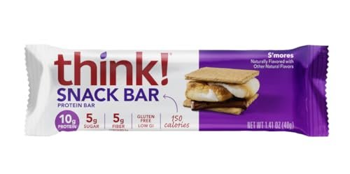 think! Protein Riegel mit Chicorée-Wurzel für Ballaststoffe, Verdauungsunterstützung, glutenfrei mit Molkenproteinisolat, S'mores, Snackriegel ohne künstliche Süßstoffe, 1,4 oz (10er Pack)
