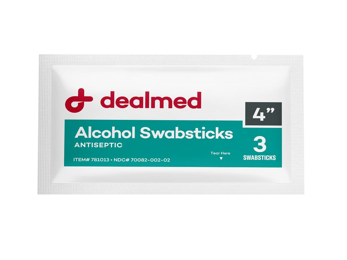 Dealmed 4" Alkoholtupfer – einzeln versiegelte Wundreinigungstücher für unterwegs, 3 Tupfer pro Packung, 25 Packungen pro Box (1er-Pack)