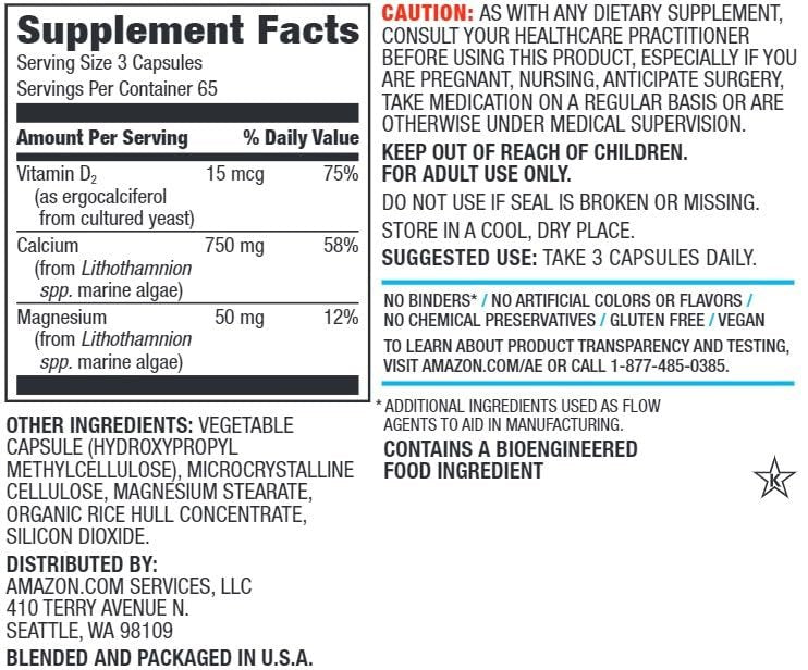 Calcium-Komplex 750 mg mit Vitamin D₂ und Magnesium – Vegan, 195 Kapseln