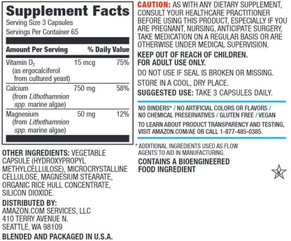 Calcium-Komplex 750 mg mit Vitamin D₂ und Magnesium – Vegan, 195 Kapseln