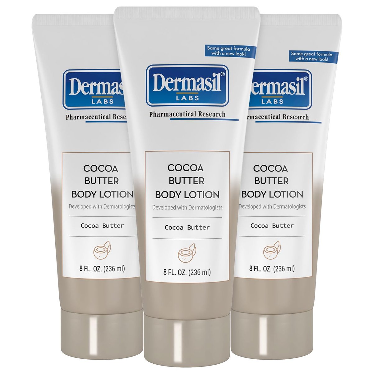 Dermasil Körperlotion mit Kakaobutter, 3er-Pack – 8 oz, nicht fettend, schnell einziehend, süßer Duft