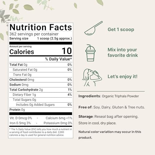 Bio Triphala Pulver, 2 Pfund (Amla + Haritaki + Bibhitaki) | Indien Ursprung, Pflanzliches Adaptogen, Unterstützt Darm & Immunsystem | Vegan, Ohne GVO