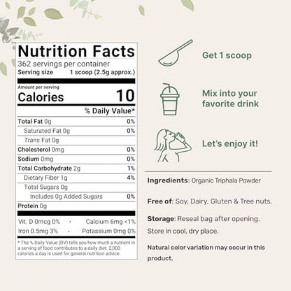 Bio Triphala Pulver, 2 Pfund (Amla + Haritaki + Bibhitaki) | Indien Ursprung, Pflanzliches Adaptogen, Unterstützt Darm & Immunsystem | Vegan, Ohne GVO