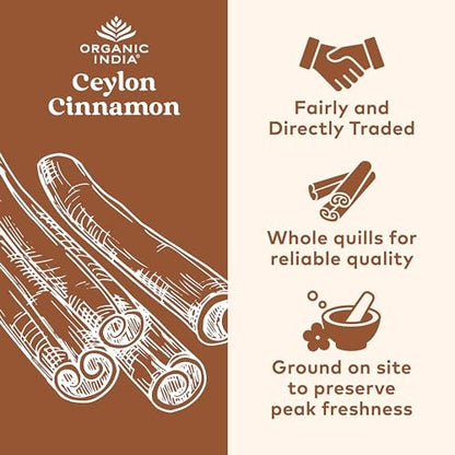 ORGANIC INDIA Ceylon Zimt Kräuterergänzung - Vegan, Glutenfrei, Koscher, USDA Bio, Nicht-GVO - 90 Kapseln
