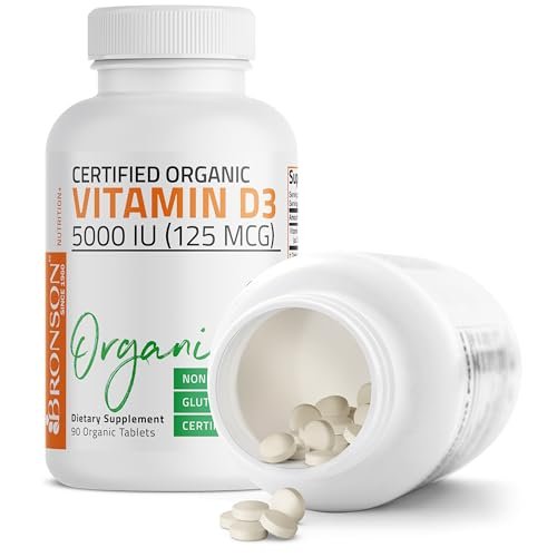 Bronson Vitamin D3 5000 IE Bio-zertifiziertes organisches Vitamin-D-Präparat, Nicht-GVO, USDA-zertifiziert, 90 Tabletten