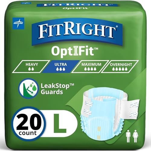 FitRight Inkontinenzhosen für Erwachsene, ultrastarke Saugfähigkeit, Größe L (Taillenumfang 112-142 cm), 20 Stück, OptiFit Inkontinenzslips für Männer und Frauen, Einweg, feuchtigkeitsableitend, Auslaufschutz