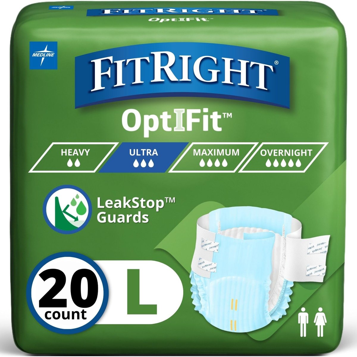 FitRight Inkontinenzhosen für Erwachsene, ultrastarke Saugfähigkeit, Größe L (Taillenumfang 112-142 cm), 20 Stück, OptiFit Inkontinenzslips für Männer und Frauen, Einweg, feuchtigkeitsableitend, Auslaufschutz