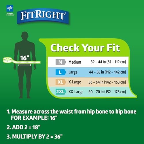 FitRight Erwachsenen-Inkontinenzhosen mit Klebelaschen, starke Saugfähigkeit, Medium, 32 bis 44 Zoll, 20 Stück