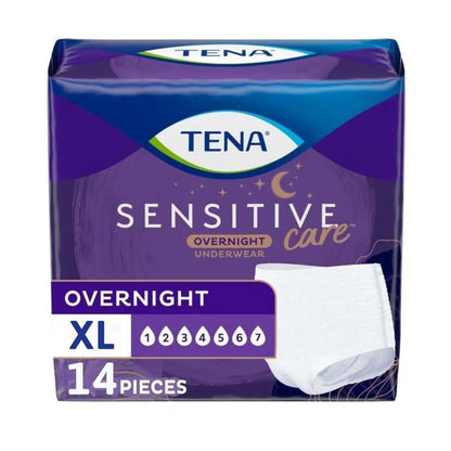 TENA Sensitive Care Overnight Inkontinenz Slip für Damen, Erwachsenenwindeln, X-Large (Taillenumfang 99–132 cm), Besserer Sitz, 14 Stück
